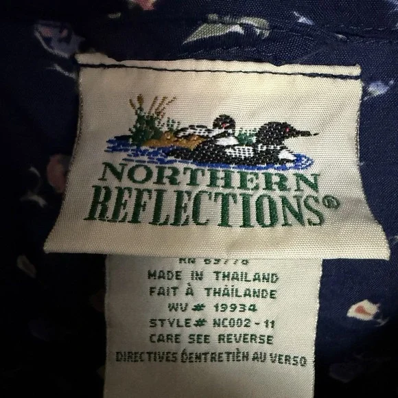 Vintage Northern Reflections XL Floral Rain Jacket Hooded Windbreaker Navy Nylon - Picture 3 of 12